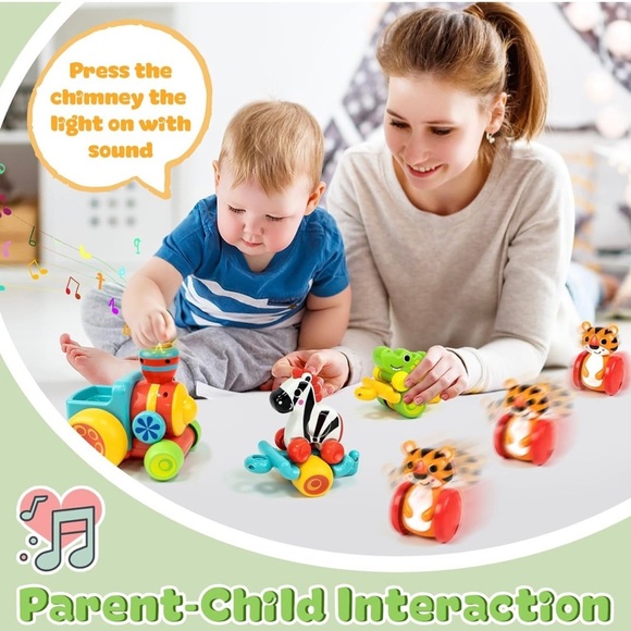 New Red and Yellow Musical Toy Car Set with Animal Designs - Picture 11 of 11